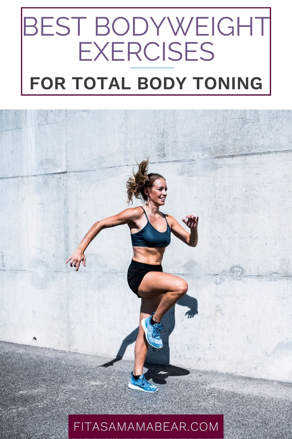 Woman in sports bra and shorts performing a bodyweight exercise with text above the image.