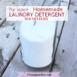 Facebook image with text: jar of diy laundry detergent with spoon in it