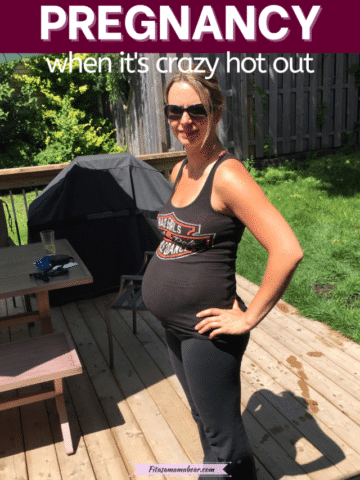 Pinterest image with text: pregnant womanwearing black clothes outside in the summer
