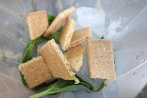 Graham crackers, spinach and ice in a blender