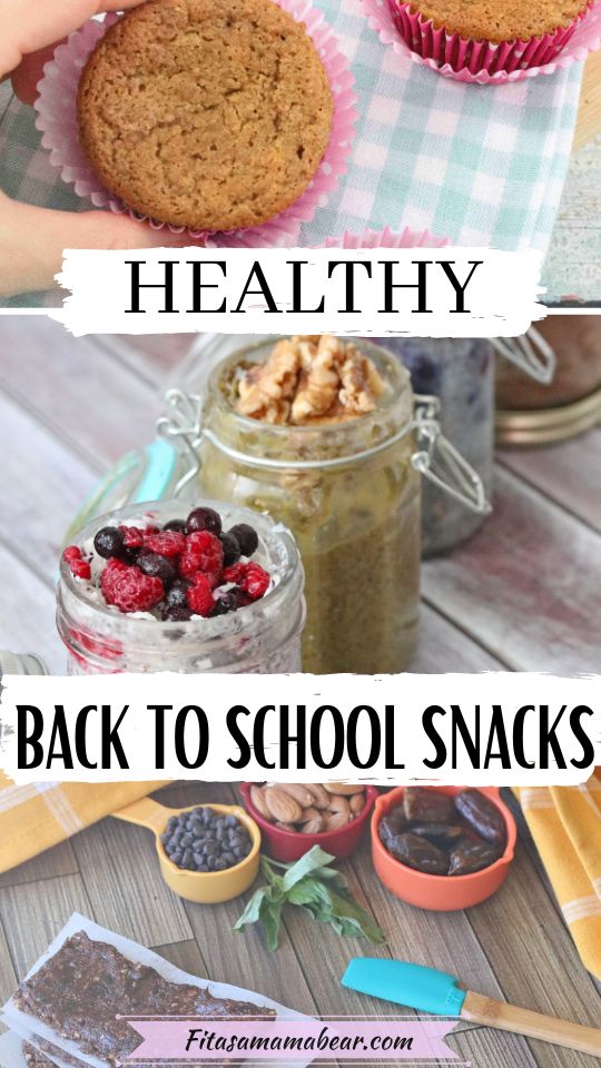 Three images of healthy school snacks.