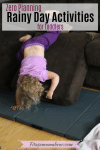 Pinterest image with text- toddler in pink shirt and purple pants upside down on a couch cushion