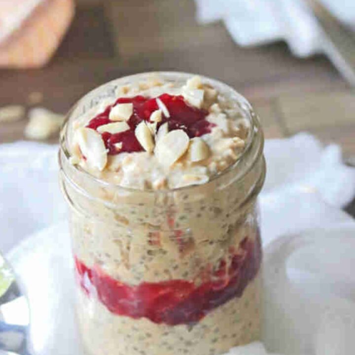 Peanut Butter And Jam Overnight Oats (DairyFree + GlutenFree)
