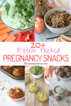 Pinterest image with text: a collage of healthy snacks for pregnancy