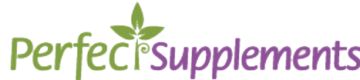 The works "perfect supplements" in green and purple with a leaf as part of the "t"