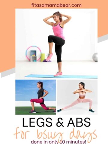 Three images of a woman performing leg workouts with text below them.