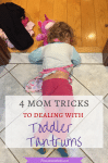 Pinterest image with text: toddler in pajamas and an apron face down on the floor crying