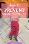 Pinterest image with text: toddler in pajamas and an apron face down on the floor crying