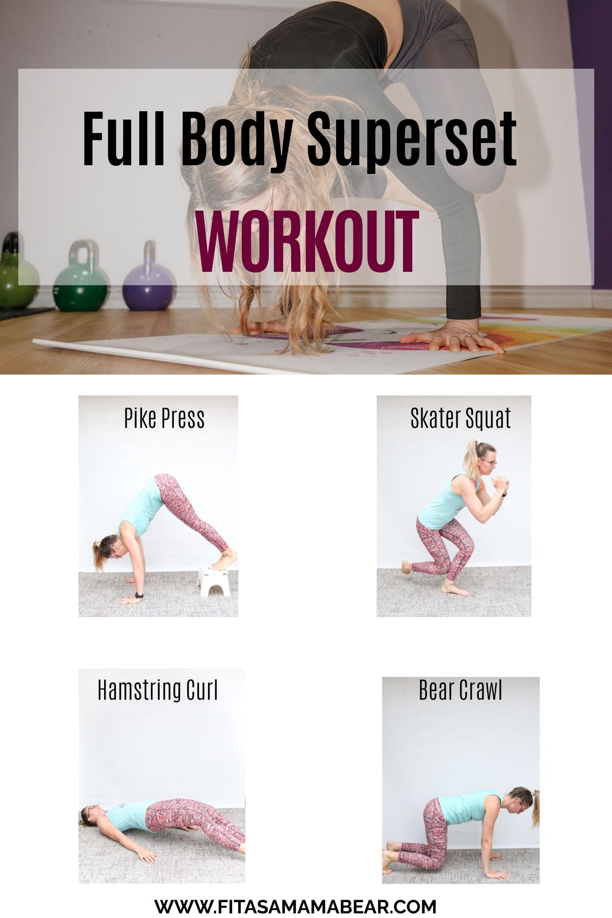 Multiple at home workout exercises with text descriptions on them and text above.