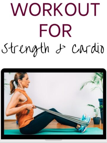 A small photo of a woman performing a resistance band row with text above the image.