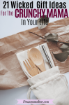 Pinterest image with text: eco-friendly utensils on parchment wrapping paper with a small plant beside them and text about eco-friendly gift ideas
