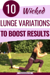 Pinterest image with text: woman in workout clothes outside performing a TRX lunge