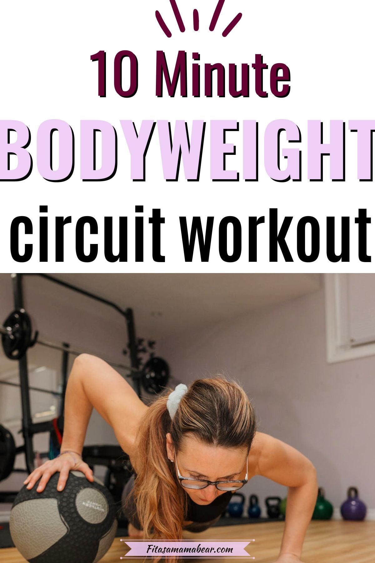 Woman performing a push up on a ball with text on the image.