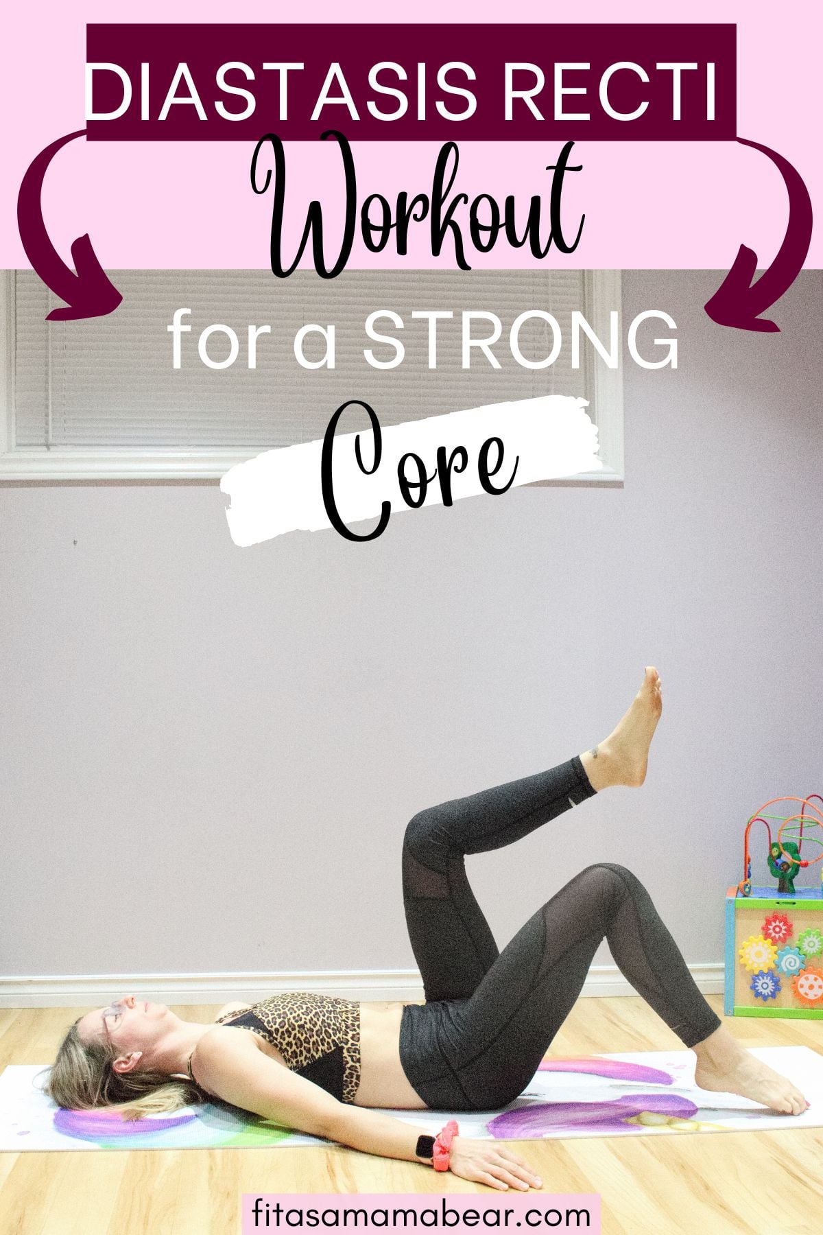 Woman laying down performing a deep core exercise with text on the image.