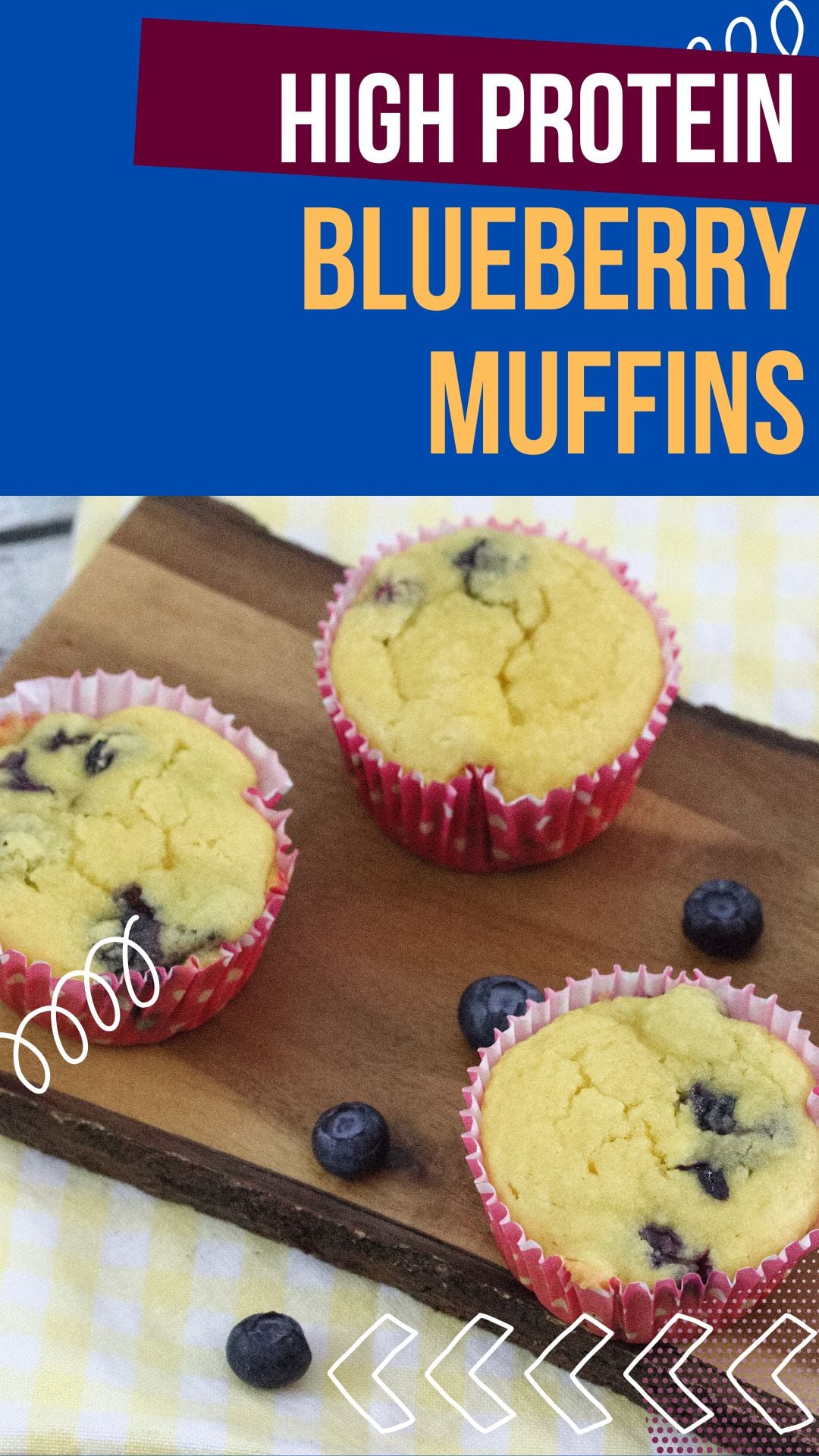Blueberry protein muffin with text on the image.