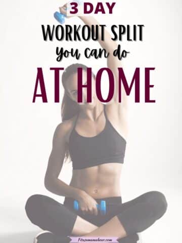 Woman in sports bra and tights sitting and reaching overhead with dumbbells.