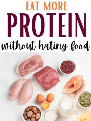 Multiple protein-rich foods like meat, cheese, nuts, and seeds.