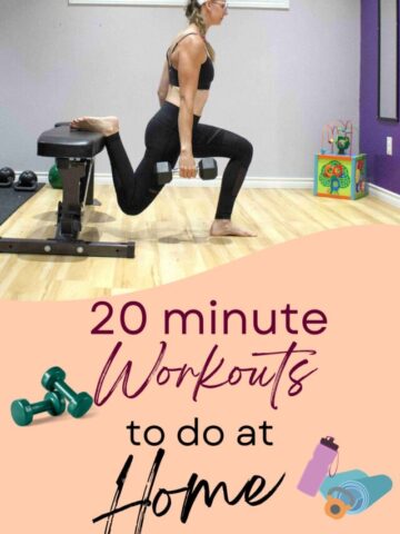Woman in a sports bra and tights performing a split squat with her back foot on abench.