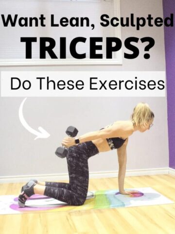 Woman in sporta bra on hands and knees performing a tricep extension with a dumbbell.