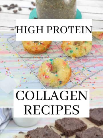 Three images separated by text the images of brownies, donuts, and chia pudding.