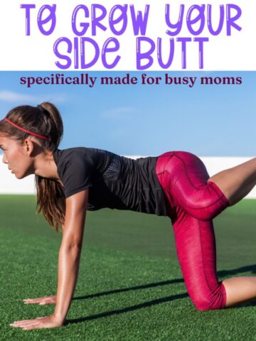 Woman in red tights and a black shirt outside performing a glute minimus exercise with text above the image.