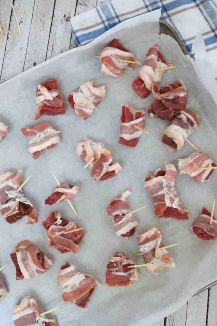 Oven Baked Bacon Wrapped Steak Bites