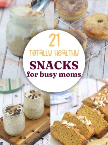 Four images of high protein healthy snacks with text on top of them.