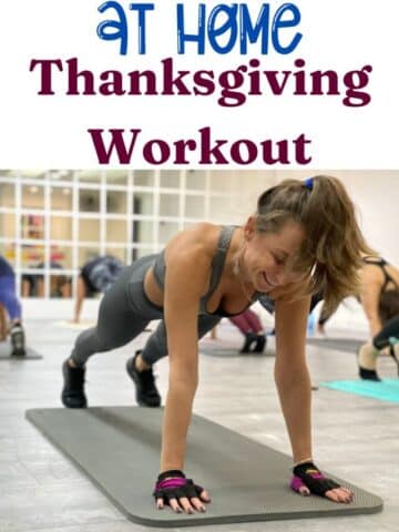 Woman in plank position on a mat with text above the image.