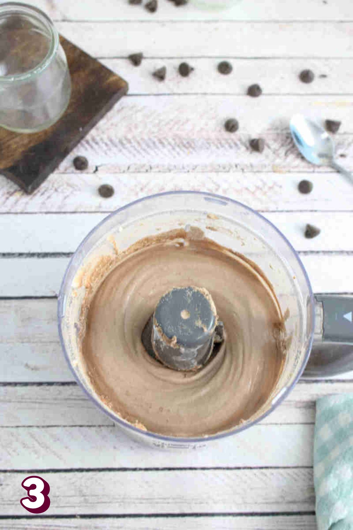 Chocolate protein pudding in a mini blender.