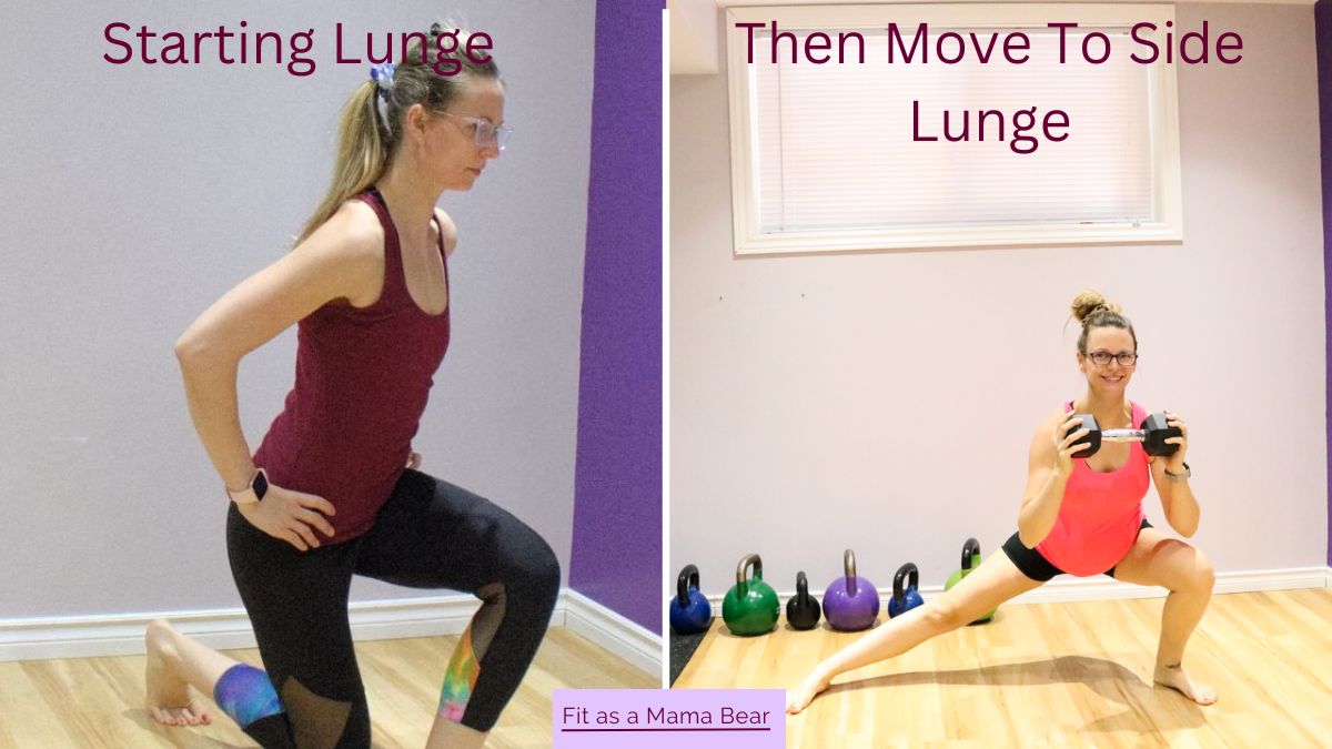 Two images of a woman in two different lunges.