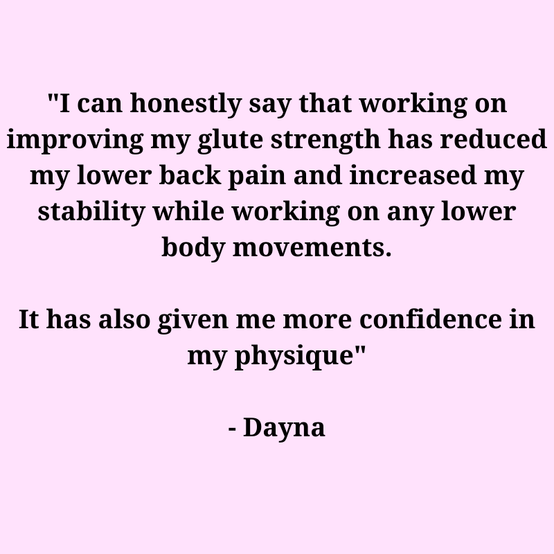 Pink square with text on it about glute workouts.