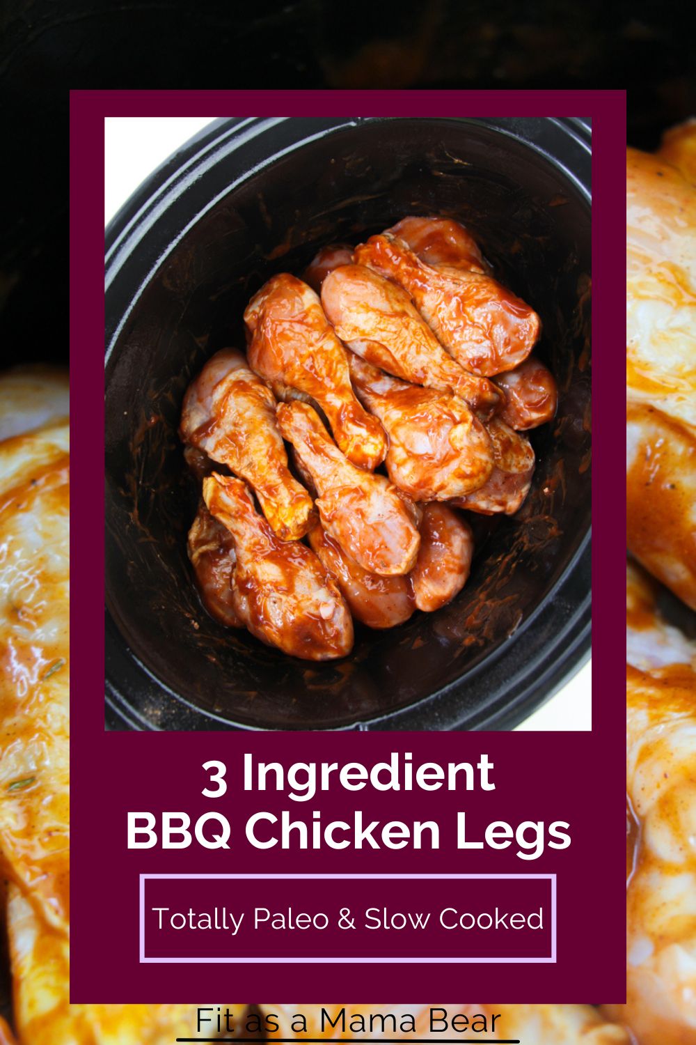 barbecue chicken legs in a crockpot with text on the image