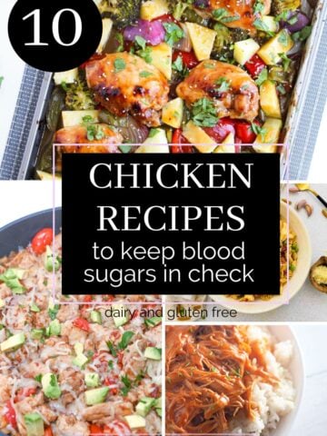 Three chicken dinners with text in the middle.