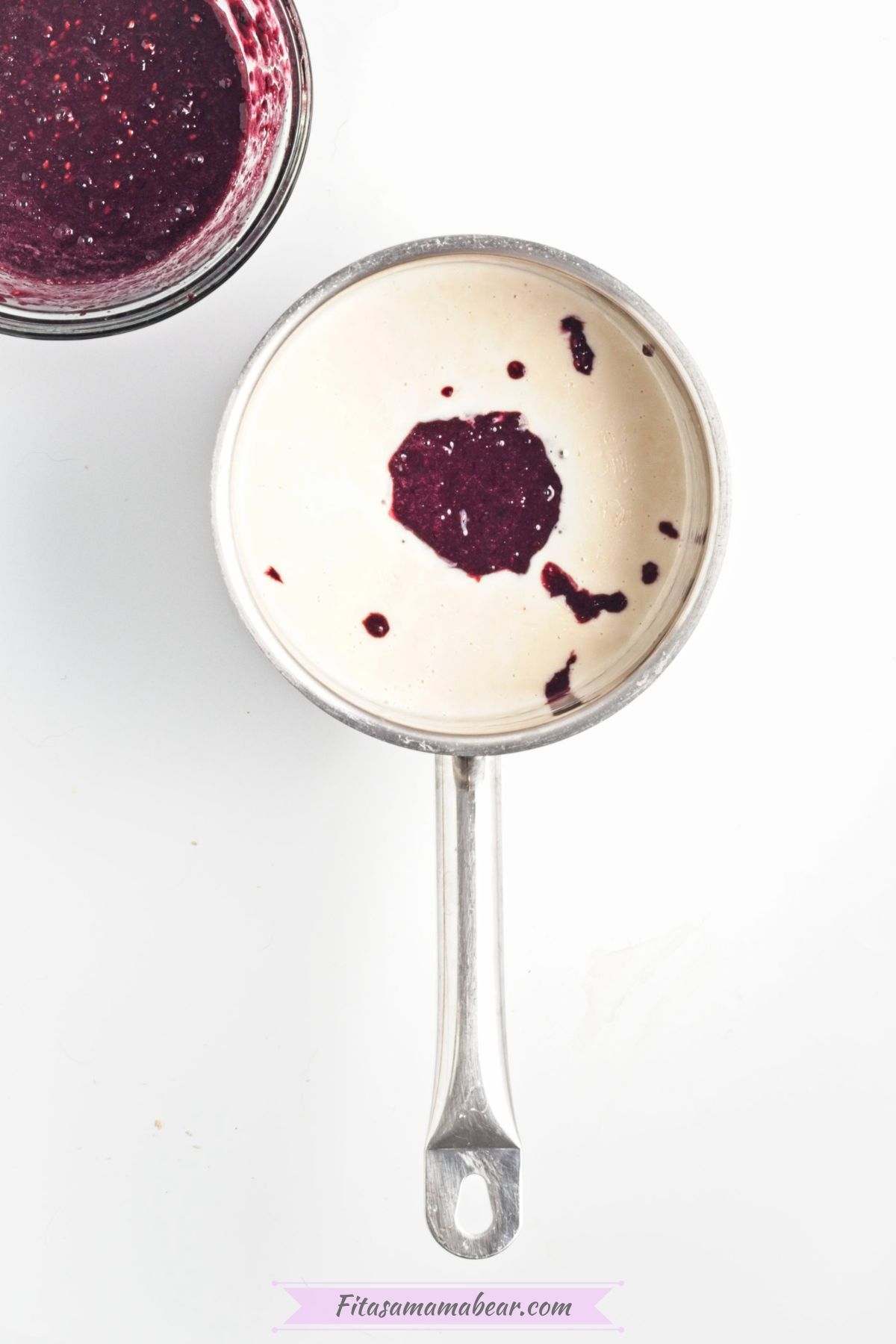 blended blackberries with coconut milk base in a saucepan