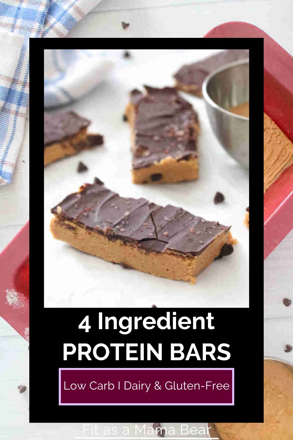Low carb peanut butter protein bars with text on image.