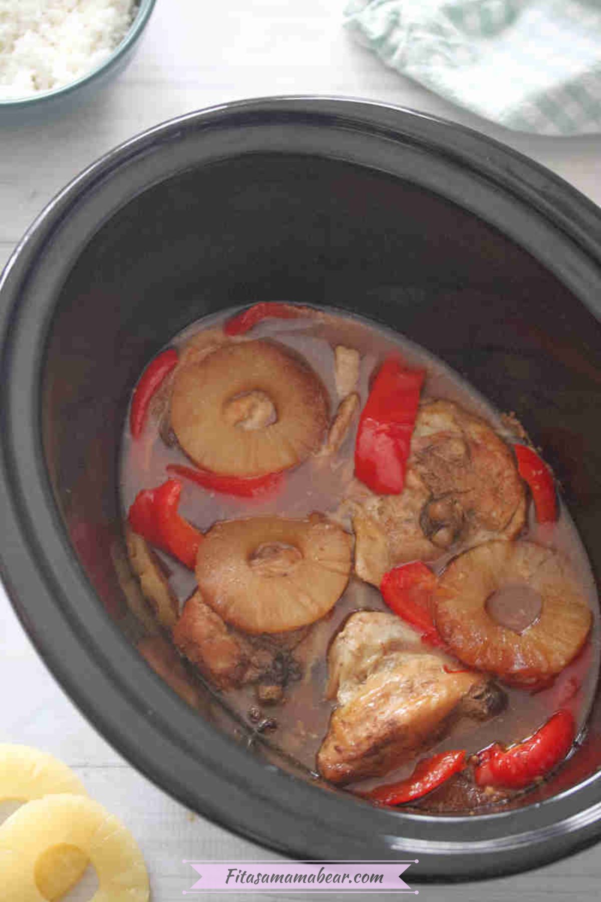 Slow cooker Hawaiian chicken in the crockpot.