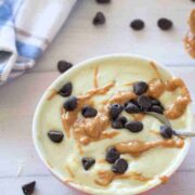 Greek yogurt protein pudding in a bowl.