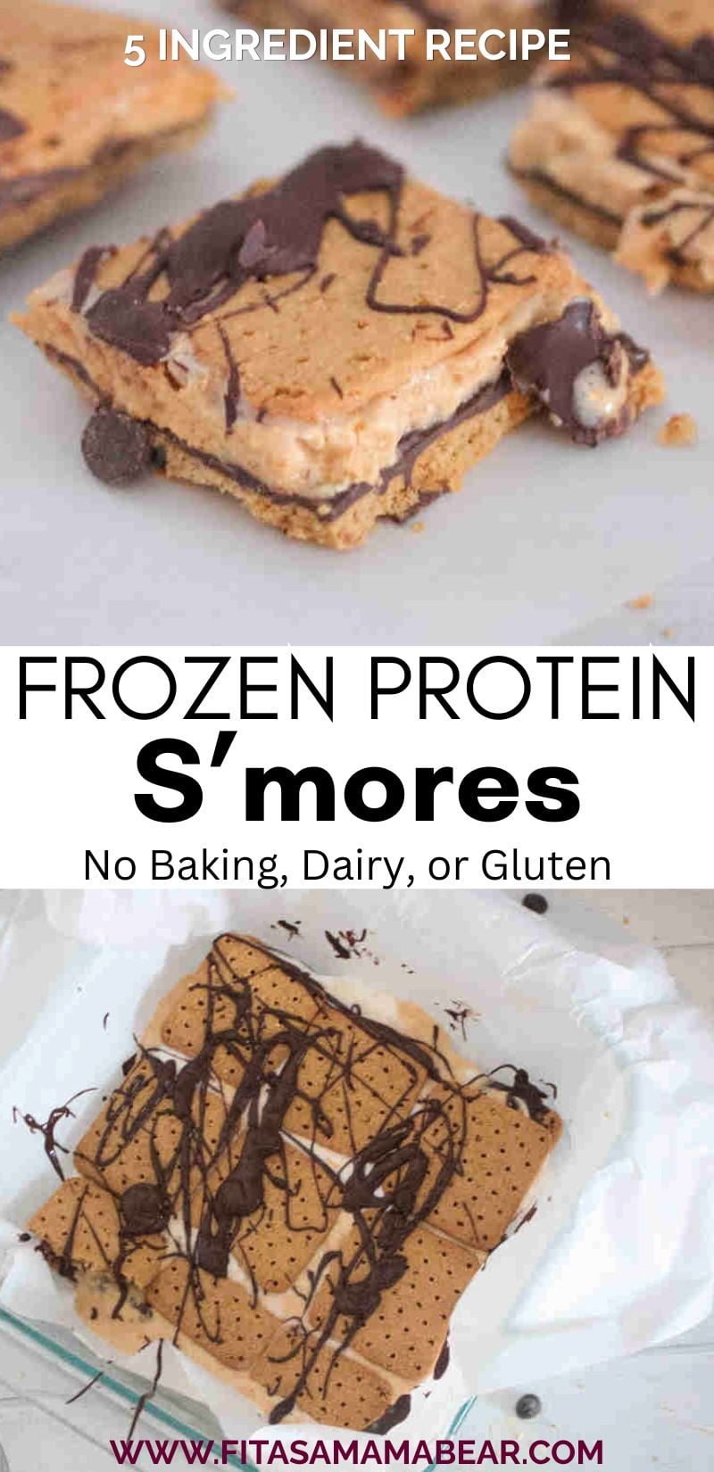 two images of frozen protein smores with text in between