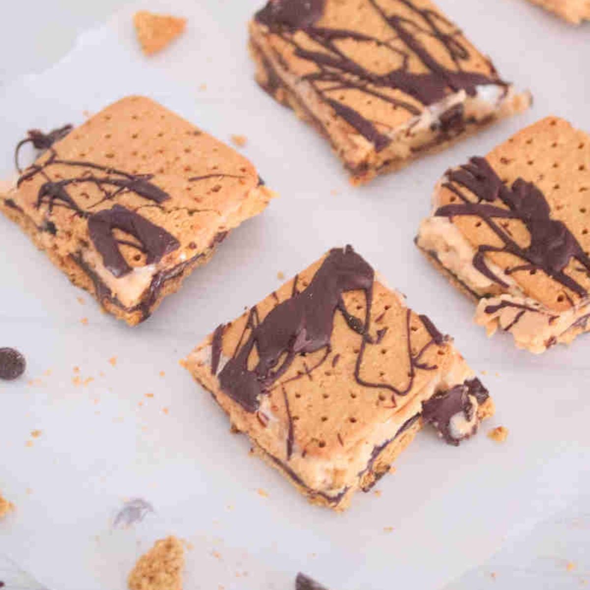 frozen protein smores with chocolate drizzle